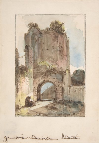 Monje sentado ante una puerta en ruinas, s.f. de Francois Marius Granet