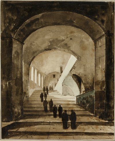 Monjes en la escalera de la Villa de Mecenas en Tívoli de Francois Marius Granet