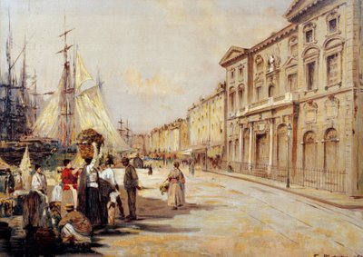 Vista del quai saint Jean en Marsella Escena callejera. Dibujo de François Maury (1861-1933) 1902 Marsella, Museo del Viejo Marsella de Francois Maury
