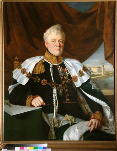Retrato del Príncipe Dimitri Vladimirovich Galitzine (Golitsyn) (1771-1844) con el collar de la Orden de Saint Andre (Saint-Andre) - Pintura de Francois Nicolas Riss (1804-1886), óleo sobre lienzo (122x100 cm) de Francois Nicholas Riss