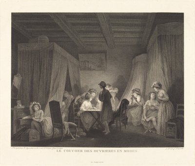 El Acostarse de las Obreras de Moda de Francois Nicolas Barthelemy Dequevauviller after Nicolas Lavreince
