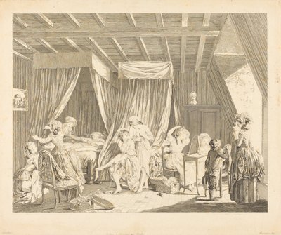 El Despertar de las Obreras de la Moda de Francois Nicolas Barthelemy Dequevauviller after Nicolas Lavreince