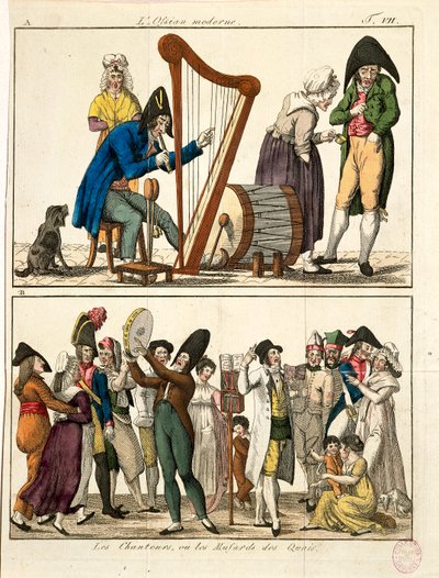 Caricatura de Ossian moderno y de cantantes callejeros de Francois Nicolas Martinet
