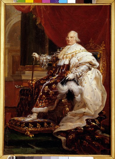 Retrato de cuerpo entero de Luis XVIII (1755-1824) en traje de coronación. Pintura de François Gérard (1770-1837) de Baron François Pascal Simon Gérard