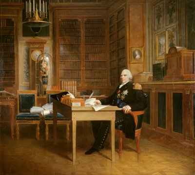 Retrato de Luis XVIII (1755-1824) meditando sobre la Carta en su oficina en las Tullerías de Baron François Pascal Simon Gérard