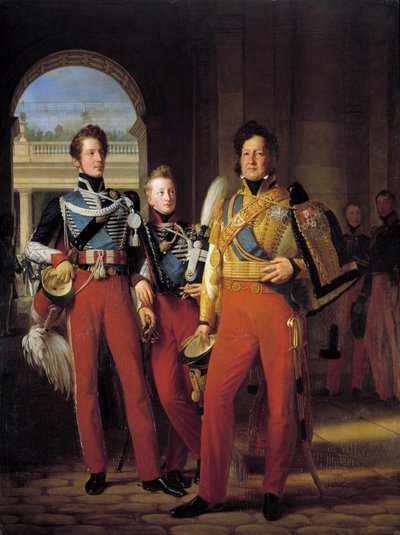 Retratos de pie de Luis Felipe I, duque de Orleans en uniforme de coronel general de los húsares, y de sus hijos: el duque de Chartres y el duque de Nemours de Baron François Pascal Simon Gérard