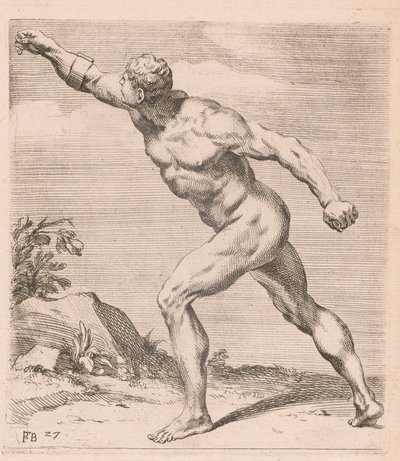 Un hombre desnudo luchando, vista lateral, girado a la izquierda [lámina 27] de Francois Perrier