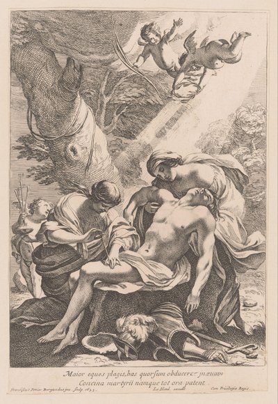 Martelaarschap van de heilige Sebastiaan El caballero mayor tiene que cubrir con los golpes (...) (título sobre objeto) de Francois Perrier