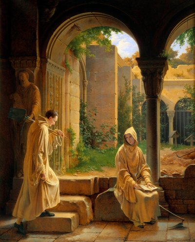 Monjes en un claustro. Pintura de Francois Richard Fleury (1777-1852) de Francois Richard Fleury