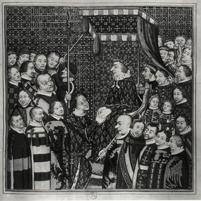 Luis II (1337-1410) Conde de Clement, rindiendo homenaje a Carlos V (copia de una miniatura del siglo XIV) de Francois Roger de Gaignieres