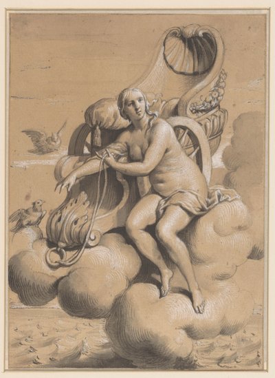 Venus sentada junto a su carro en las nubes de Francois Verdier