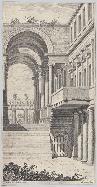 Vista arquitectónica con un arco, 1740 de Francois Vivares