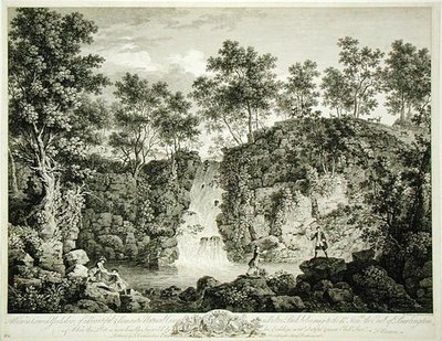 Vista de una cascada en Bolton Park, Craven, Yorkshire, publicada en 1753 (grabado) de Francois Vivarez
