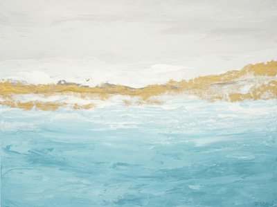 Paisaje marino abstracto en azul y dorado de Françoise Wattré