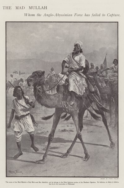 Mohammed Abdullah Hassan, el "Mullah Loco", líder religioso y militar somalí (litografía) de Frank (after) Feller