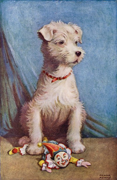 Perro con un payaso de juguete (litografia de color) de Frank Adams