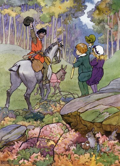 Ilustración para Los niños en el bosque (litografía en color) de Frank Adams