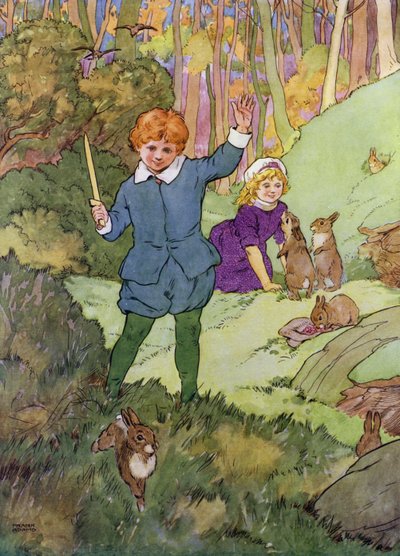 Ilustración para Los niños en el bosque (litografía en color) de Frank Adams