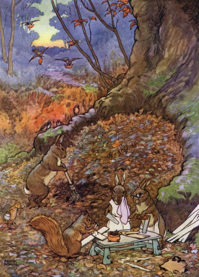 Ilustración para "Los niños en el bosque" (litografía en color) de Frank Adams