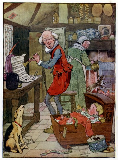 Ilustración para la historia de Tom el hijo del flautista de Frank Adams