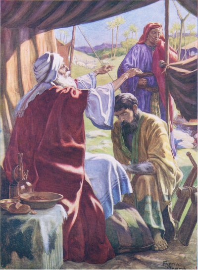 Jacob obteniendo la bendición, de El libro de imágenes de la Biblia publicado por Thomas Nelson, c.1950 de Frank Adams