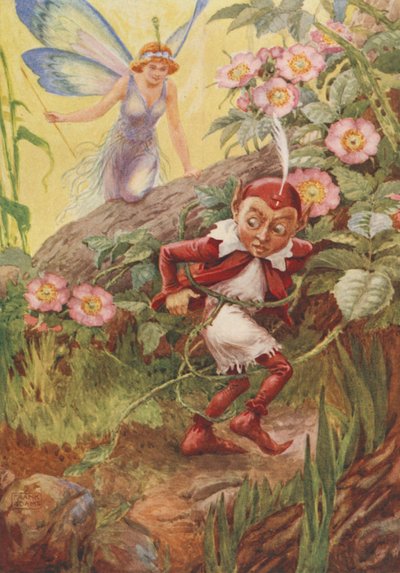 Nymphidia y Puck, de Nymphidia por Michael Drayton (litografía en color) de Frank Adams