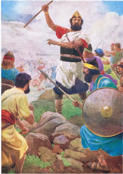 Saúl gana su reino, de El Libro de Imágenes de la Biblia publicado por Thomas Nelson, c.1950 de Frank Adams