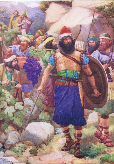 Exploradores viendo la Tierra Prometida, de El Libro de Imágenes de la Biblia publicado por Thomas Nelson, c.1950 de Frank Adams