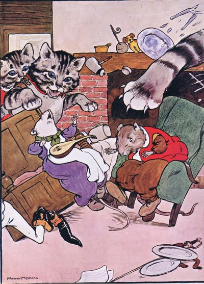 La gata y sus gatitos entraron rodando, ilustración de 