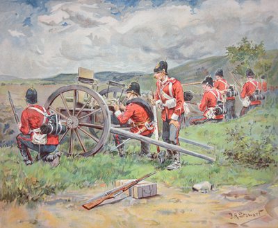 Tropas británicas operando una ametralladora Maxim durante maniobras de Frank Algenon Stewart
