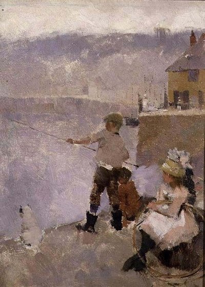 Pescando en el Muelle de Frank Bramley
