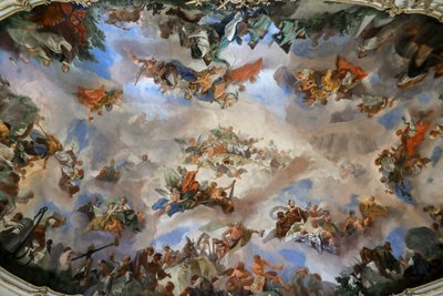 Fresco del techo de la gran galería del palacio de Schönbrunn, Alegoría de la prosperidad de la monarquía austriaca , Viena, Austria, 2024 (foto) de Frank Buffetrille