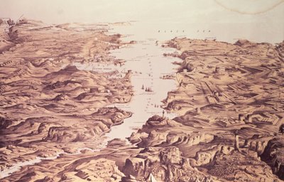 Vista panorámica de los lados norte y sur del puerto y puerto de Sebastopol, diseñado y litografiado por Thomas Packer, publicado por Stannard y Dixon, 1855 de Frank C. Hughes