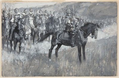 Cromwell y sus hombres cantando el Salmo 117 en la Batalla de Dunbar de Frank Craig