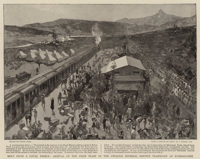 Ayuda de un Príncipe Leal, Llegada del Primer Tren del Servicio Imperial de Transporte de Gwalior a Kushalgarh de Frank Craig