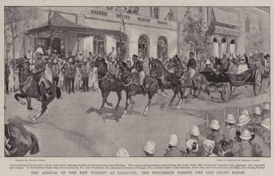 La llegada del nuevo virrey a Calcuta, la procesión pasando por la antigua Casa de la Corte de Frank Craig