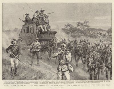 Hazañas heroicas en la guerra de Matabele, defendiendo el coche de correos de un grupo de cafres en el camino de Salisbury de Frank Dadd