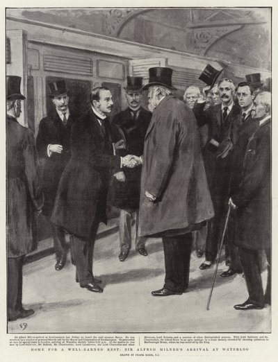 Hogar para un merecido descanso, llegada de Sir Alfred Milner a Waterloo de Frank Dadd