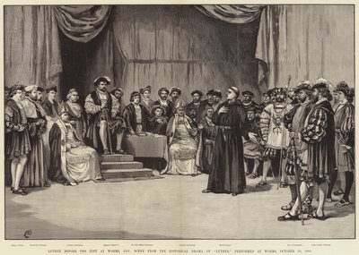 Lutero ante la Dieta de Worms, 1521, Escena del Drama Histórico de Lutero, representado en Worms, 30 de octubre de 1883 de Frank Dadd