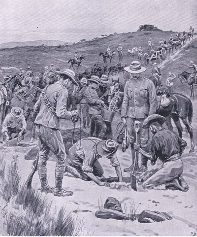 Buscando agua, de Después de Pretoria: La Guerra de Guerrillas publicado por Harmsworth Bros Limited, 1901 de Frank Dadd