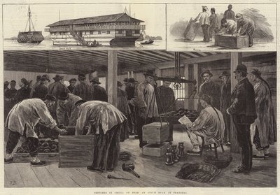 Bocetos en China, a bordo de un barco de opio en Shanghái de Frank Dadd