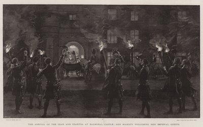 La Llegada del Zar y la Zarina al Castillo de Balmoral, Su Majestad dando la bienvenida a sus Huéspedes Imperiales de Frank Dadd