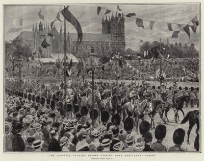 La escolta de caballería colonial pasando por Parliament Street de Frank Dadd