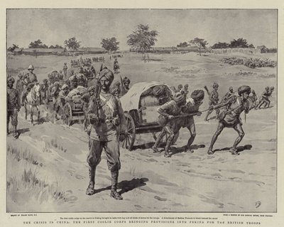 La crisis en China, el primer cuerpo de coolies llevando provisiones a Pekín para las tropas británicas de Frank Dadd