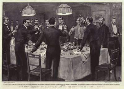 El Rey, brindando por la salud de Su Majestad por primera vez a bordo de un buque de guerra de Frank Dadd