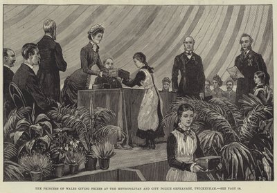 La Princesa de Gales entregando premios en el Orfanato de la Policía Metropolitana y de la Ciudad, Twickenham de Frank Dadd