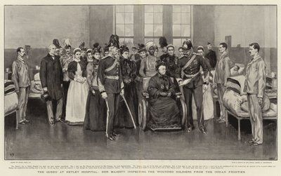 La Reina en el Hospital de Netley, Su Majestad inspeccionando a los soldados heridos del Frente Indio de Frank Dadd