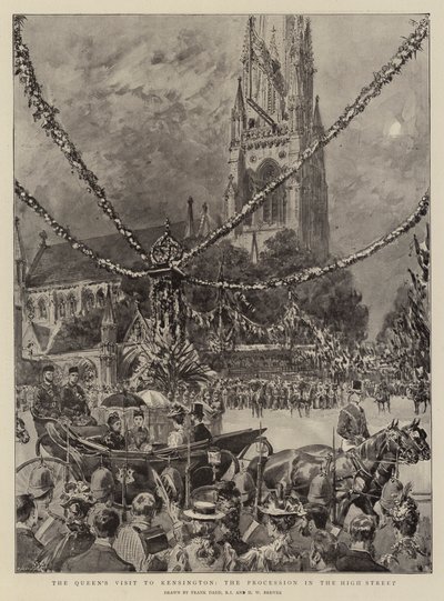 La visita de la Reina a Kensington, la procesión en la calle principal de Frank Dadd