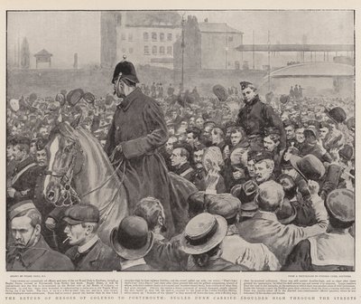 El Regreso de los Héroes de Colenso a Portsmouth, Corneta Dunn llevado en Hombros por las Calles de Frank Dadd