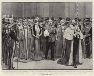 El Servicio de Acción de Gracias en San Pablo, Sus Majestades avanzando por el Pasillo Central hacia sus Asientos de Frank Dadd